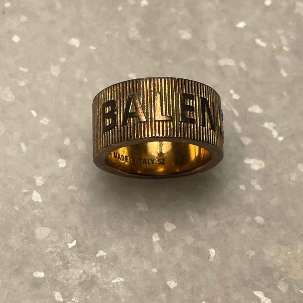 Balenciaga Gold Tone Force Striped Ring 300$